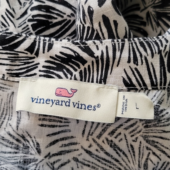 NWT Vineyard Vines Linear Palms Tunic Dress 100% Linen Black White Tassel Tie LG - Picture 12 of 16